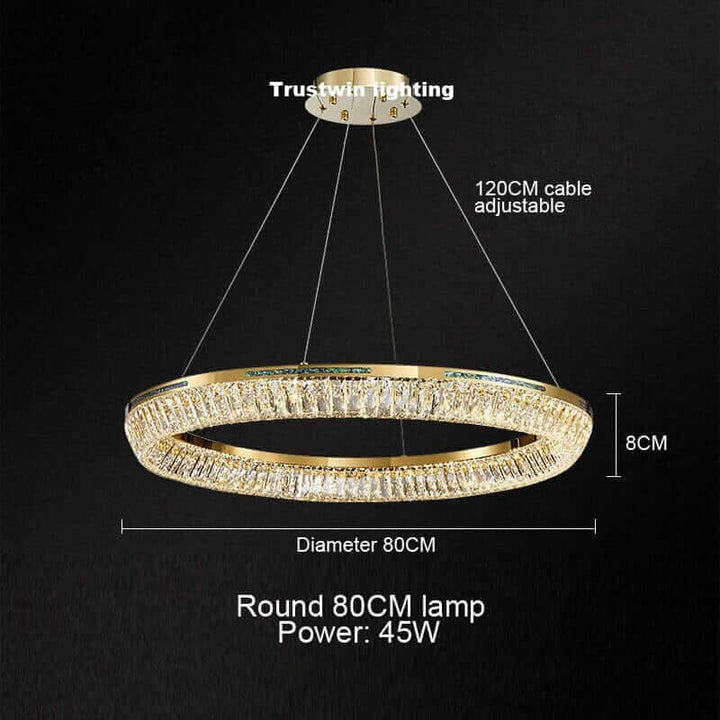 Round 80CM luxury chandelier with adjustable 120CM cable and 45W power, featuring stunning crystal accents.