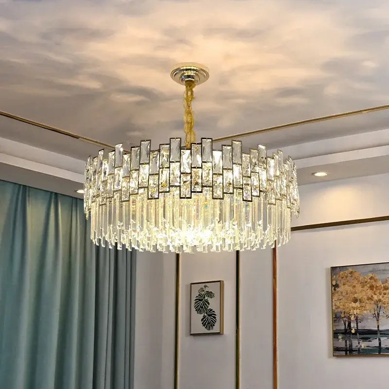 Kiara Gold Black Crystal Chandelier adding elegance with its unique design and brilliant reflections in a cozy setting.