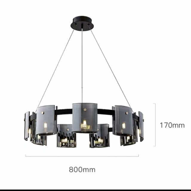 Stylish LED chandelier with black finish and unique design, measuring 800mm wide and 170mm drop, illuminating any room.