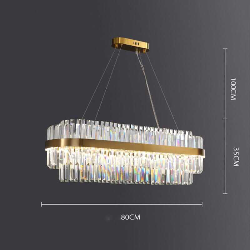 Foyer chandelier with dual-tiered crystal design, elegant gold accents, dimensions 80cm x 100cm x 35cm.