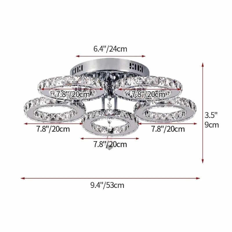 Small crystal chandelier with circular tiers, dimensions 6.4"x9.4" and 3.5" height, ideal for elegant home decor.
