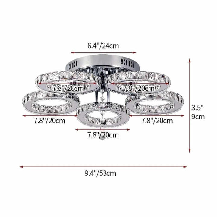 Small crystal chandelier with circular tiers, dimensions 6.4"x9.4" and 3.5" height, ideal for elegant home decor.