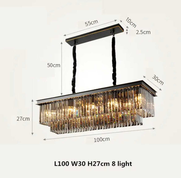 Elegant black chandelier dimensions: L100 W30 H27cm, featuring 8 lights for a stunning ambiance.