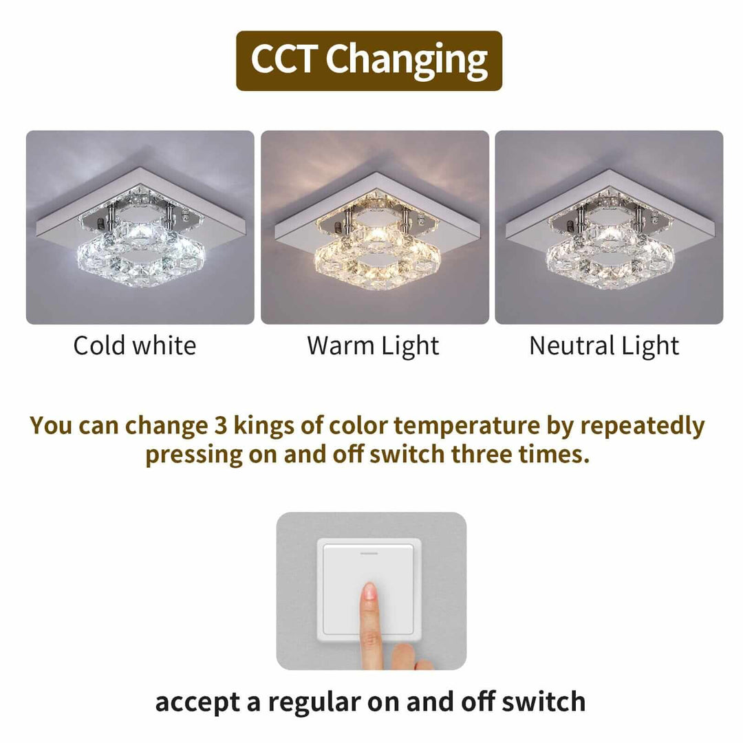Small Crystal Chandelier displaying color temperature options: cold white, warm light, and neutral light.