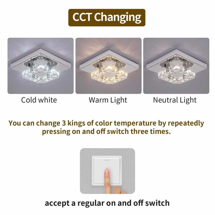 Small Crystal Chandelier displaying color temperature options: cold white, warm light, and neutral light.