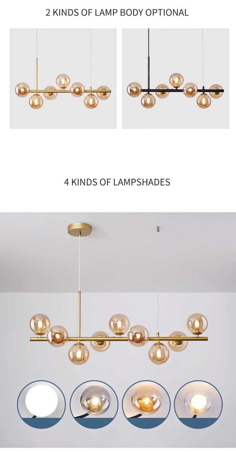 Bubble chandelier options showcasing two lamp body styles and four lampshade choices for versatile home decor.
