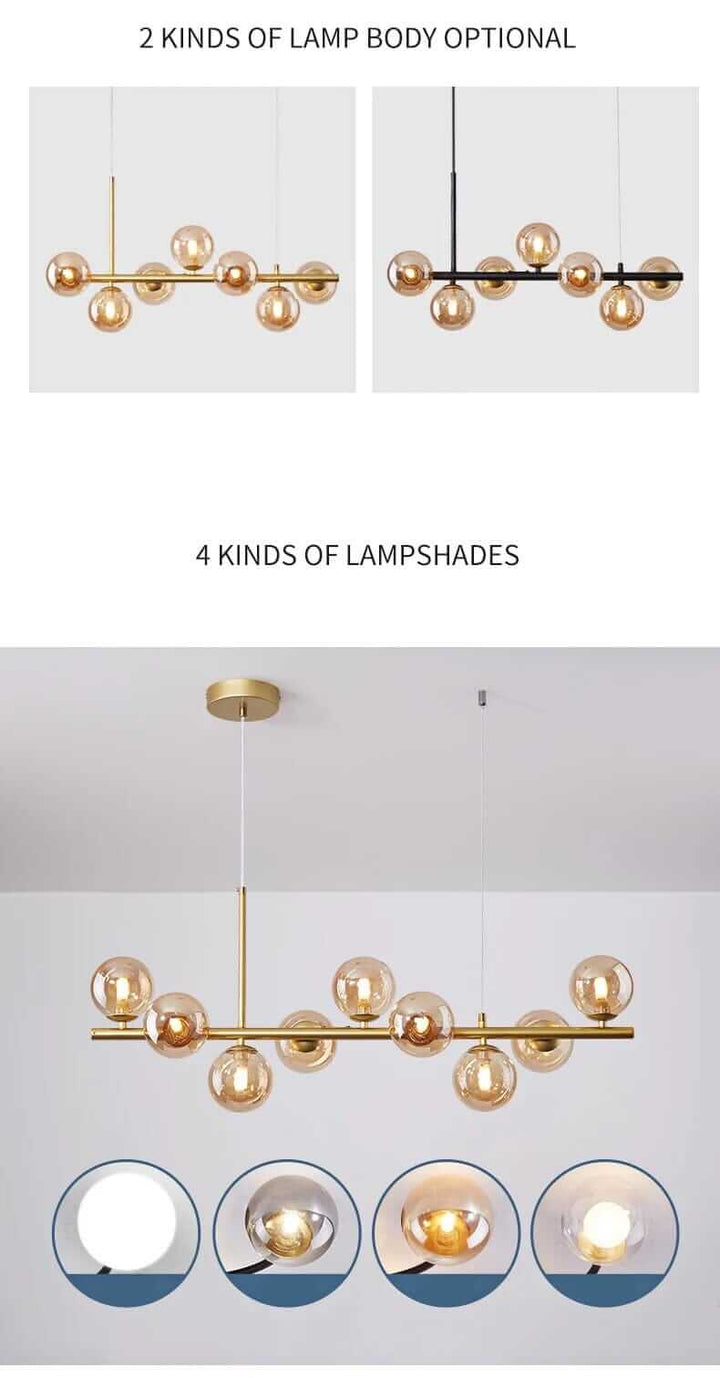 Bubble chandelier options showcasing two lamp body styles and four lampshade choices for versatile home decor.