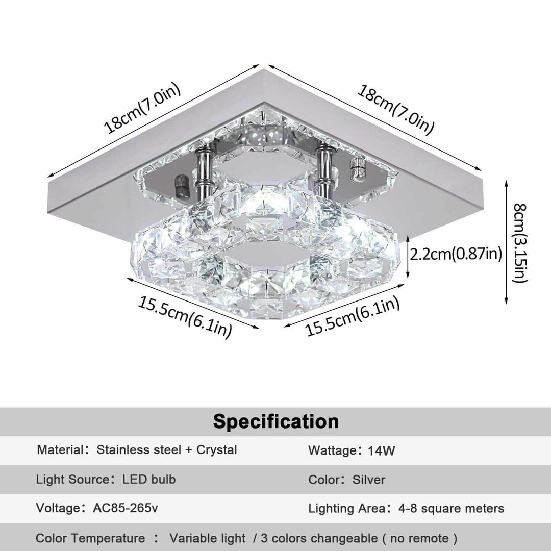 Small Crystal Chandelier design with stainless steel and crystal, glowing with LED light in elegant silver finish.