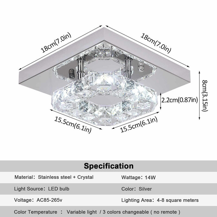 Small Crystal Chandelier design with stainless steel and crystal, glowing with LED light in elegant silver finish.