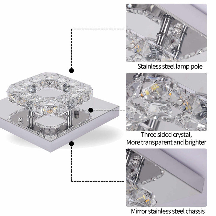 Small crystal chandelier showcasing stainless steel details and three-sided crystal for elegant illumination.