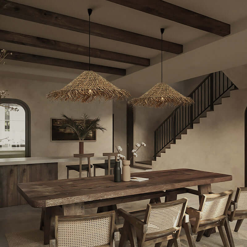 Winslet Rattan Tassell Straw Hat Pendant Lights