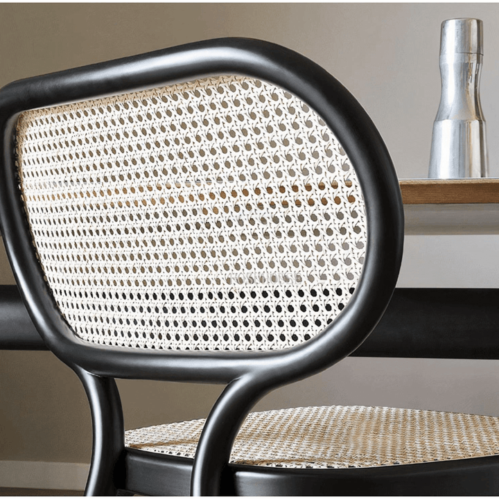 Black Wood Dining Chair - Natural Woven Design