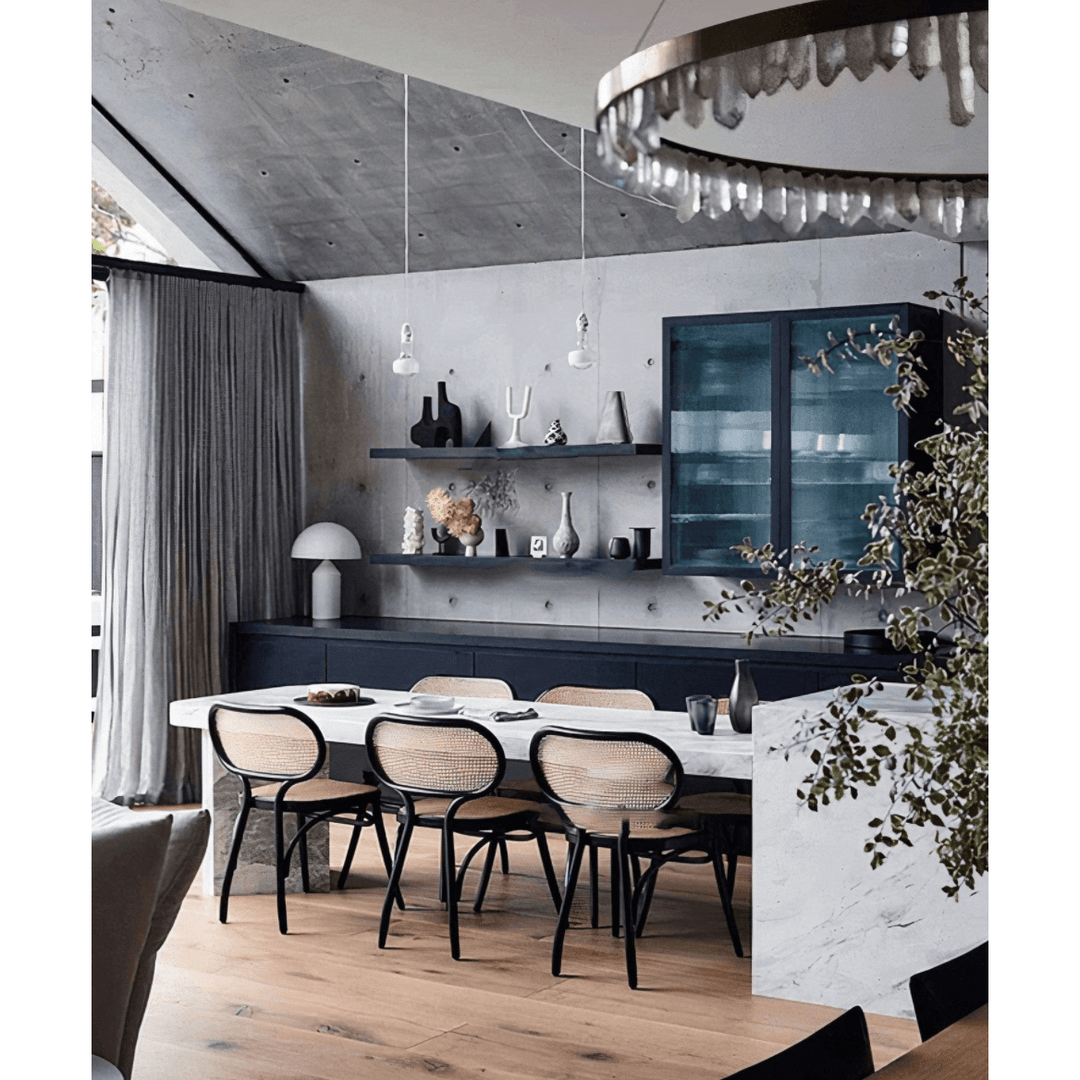 Black Wood Dining Chair - Natural Woven Design