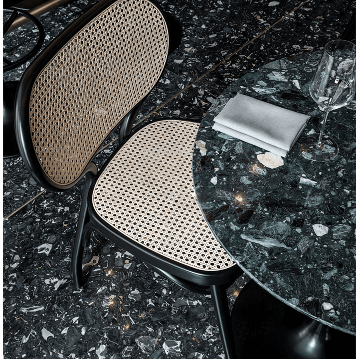 Black Wood Dining Chair - Natural Woven Design