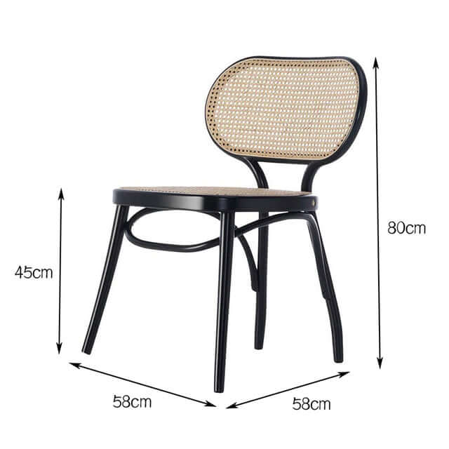 Black Wood Dining Chair - Natural Woven Design