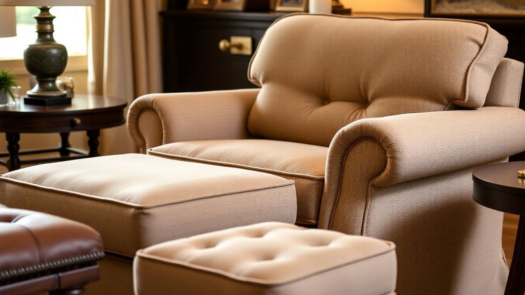 Plush overstuffed armchair and ottoman for ultimate comfort.