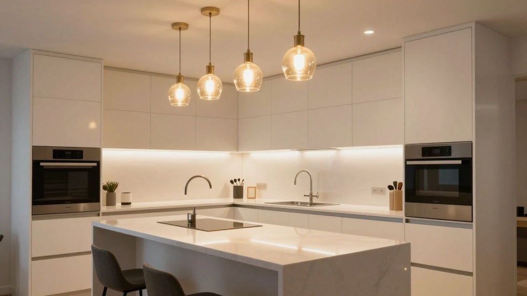 Modern kitchen ceiling lights illuminating a stylish space.