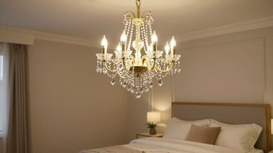 Small chandelier in a stylish bedroom