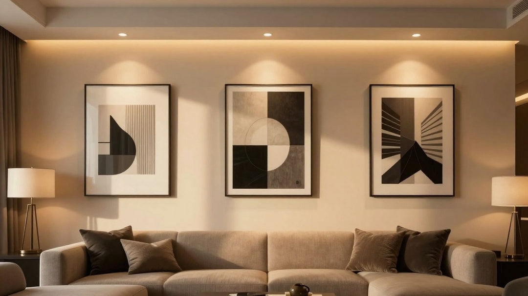 Modern indoor wall lights illuminating a stylish living room.