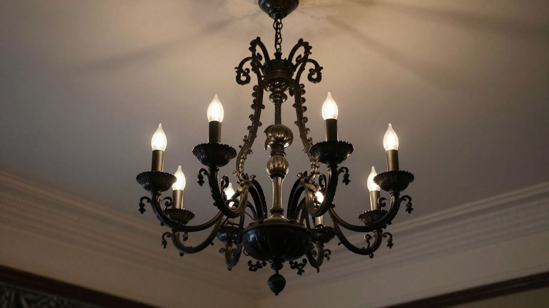 Large black chandelier in a luxurious room
