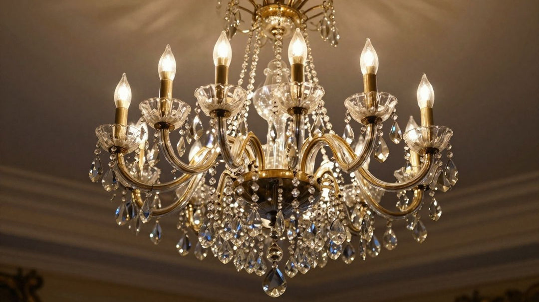 Vintage crystal chandelier sparkling with light