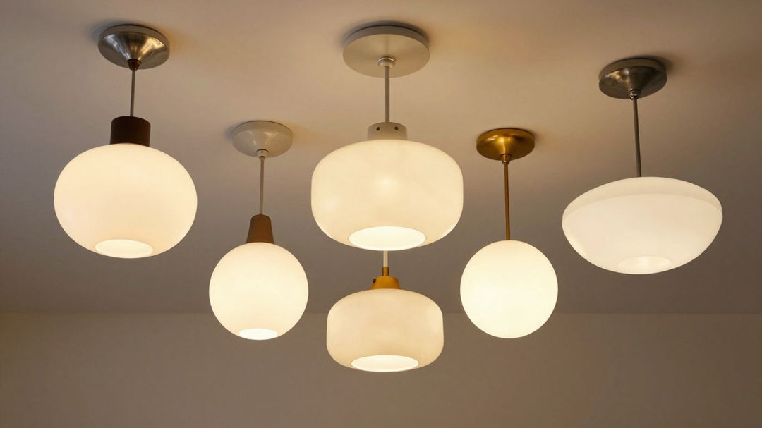 Dunelm ceiling light shades in various styles.
