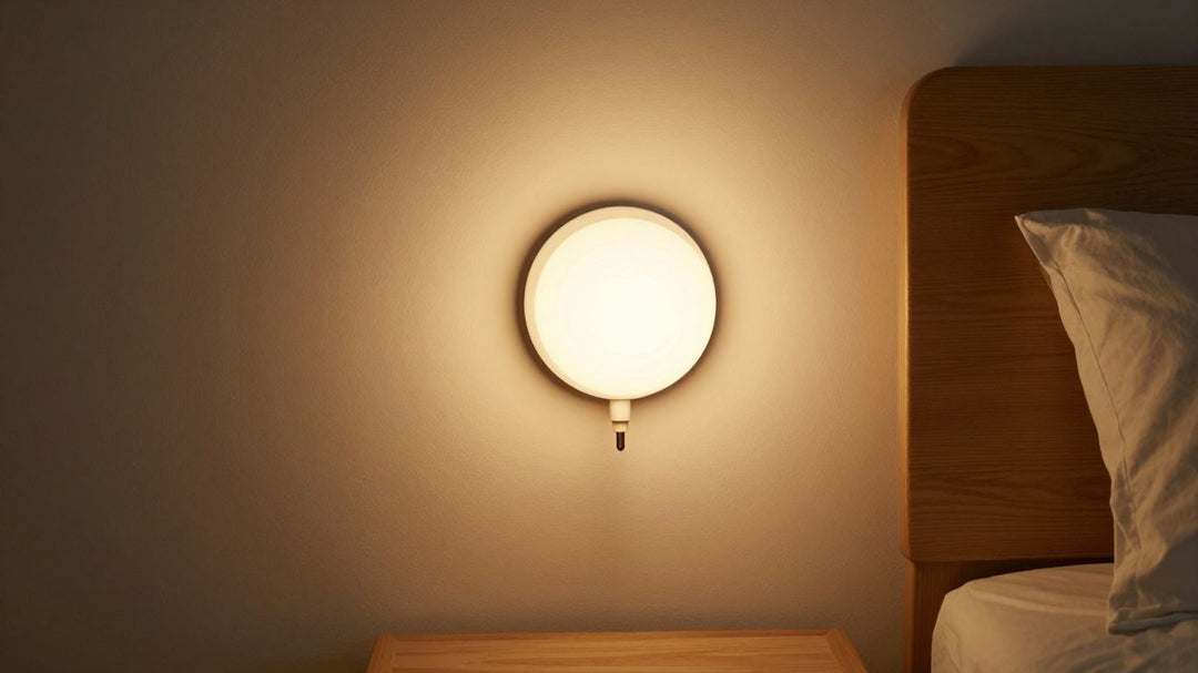 Bedside wall light with plug casting warm glow