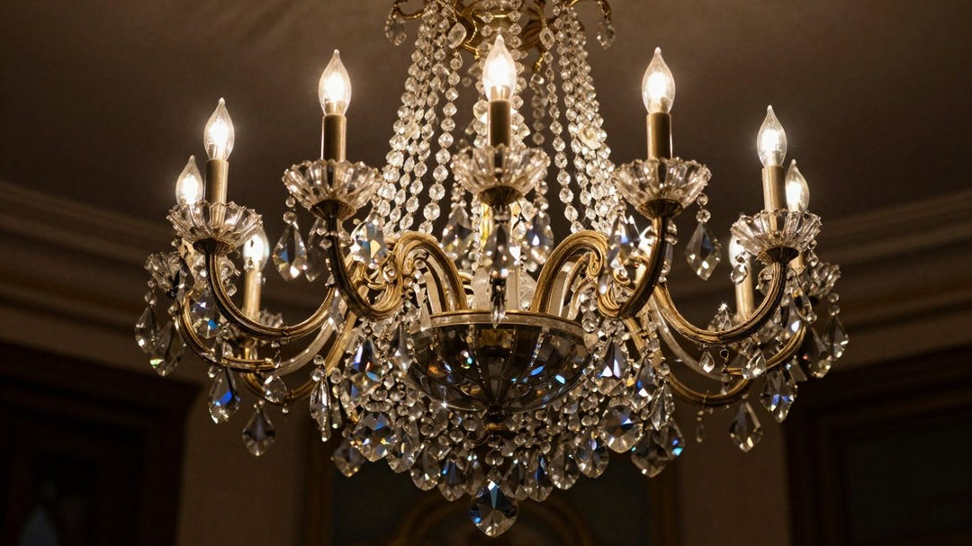 Antique crystal chandelier sparkling with light