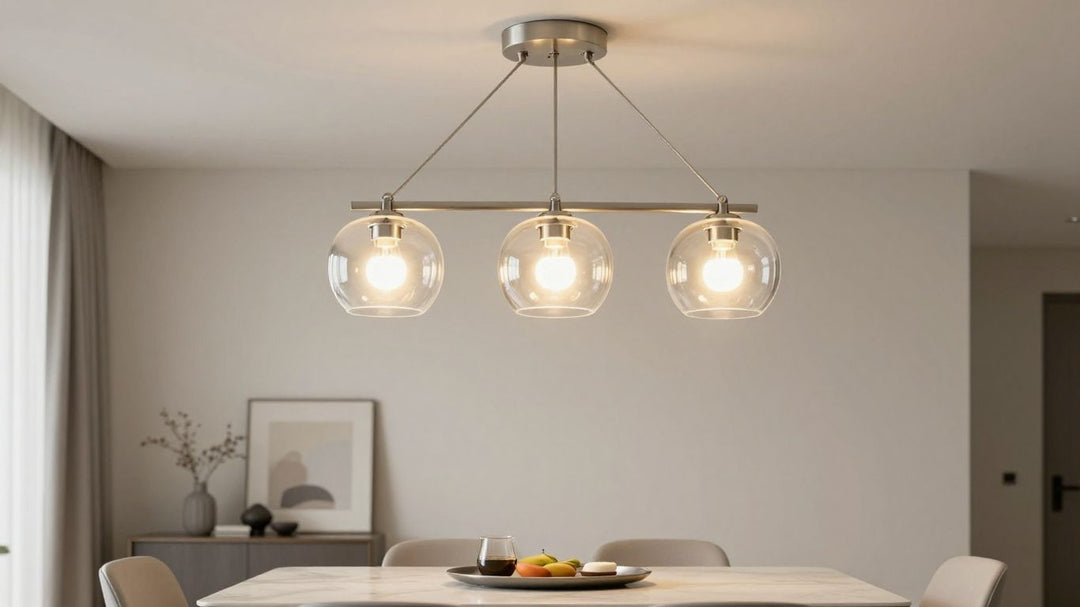 3-light pendant ceiling light in a modern dining room.