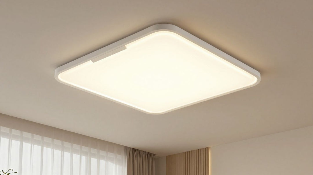 Modern flush ceiling light in a UK home.