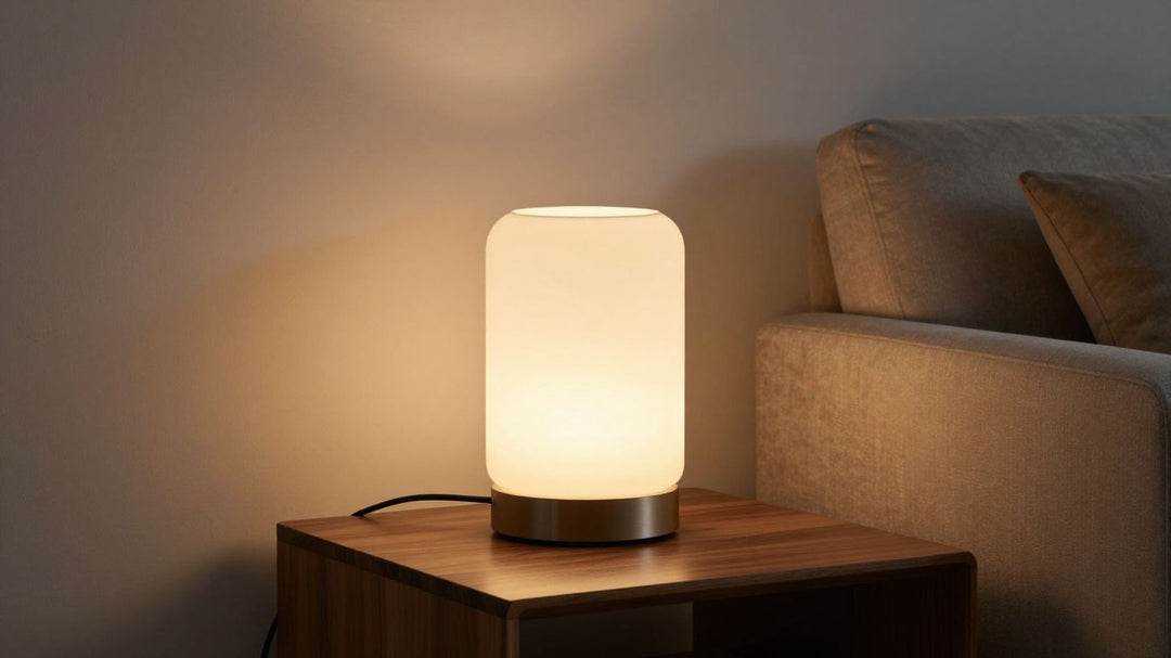 Luxury table lamp in a modern living room setting.