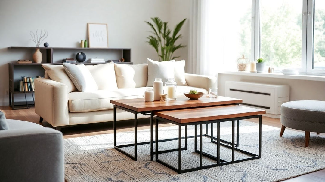 Modern living room with nesting coffee tables set