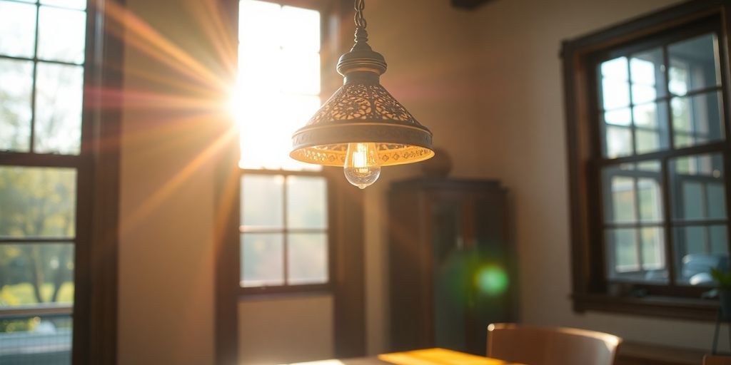 Elegant pendant light illuminating a cozy living space.