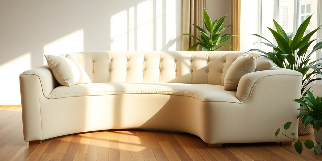 Curved sofa in a modern living room.