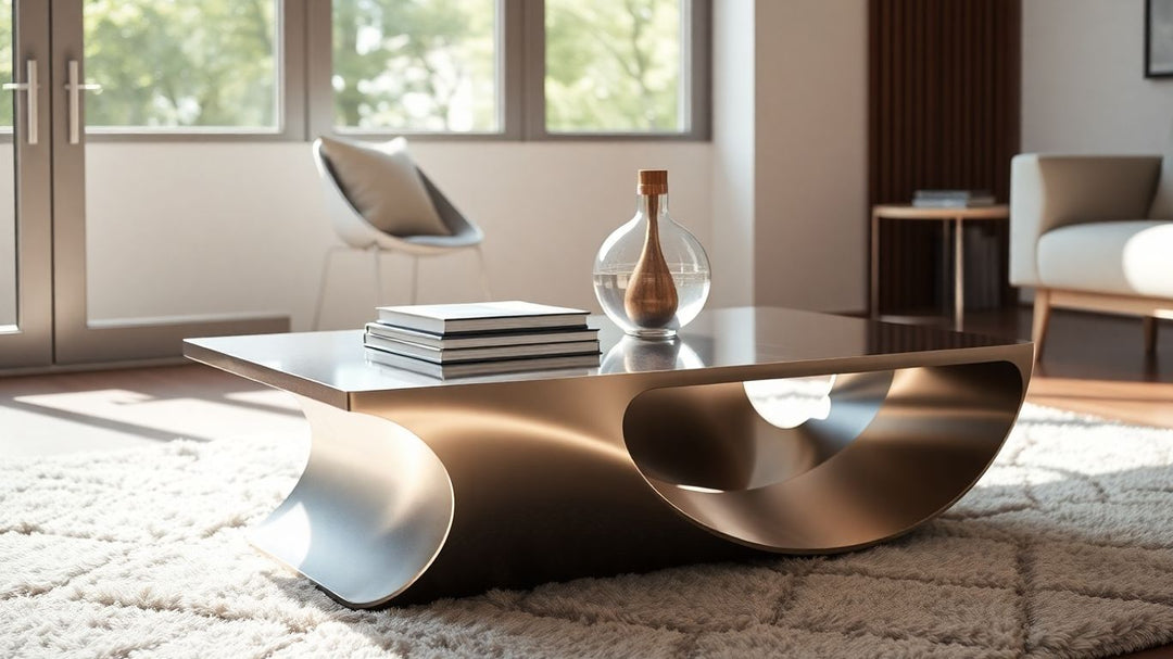 Stylish metal coffee table in a modern living room.