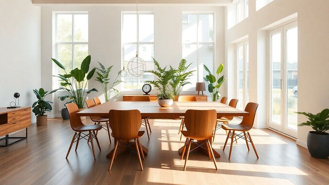 Modern dining room with wood table and chairs