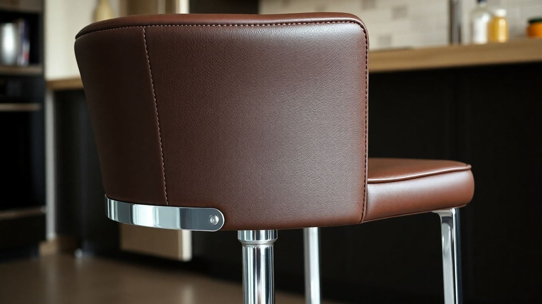 Stylish brown leather bar stool in a modern kitchen.