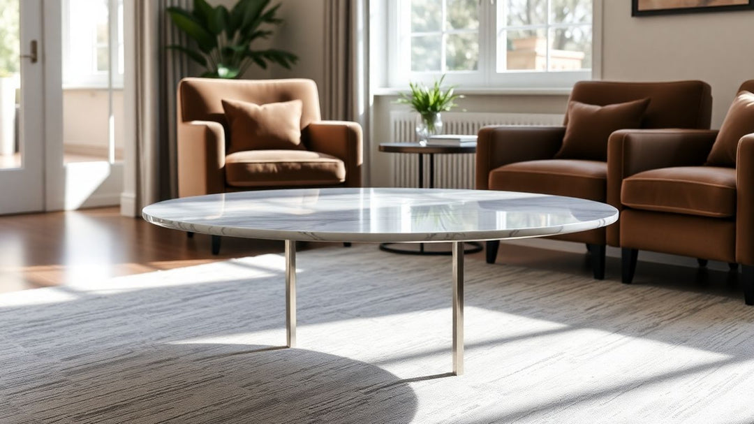 Modern round coffee table in a stylish living room.