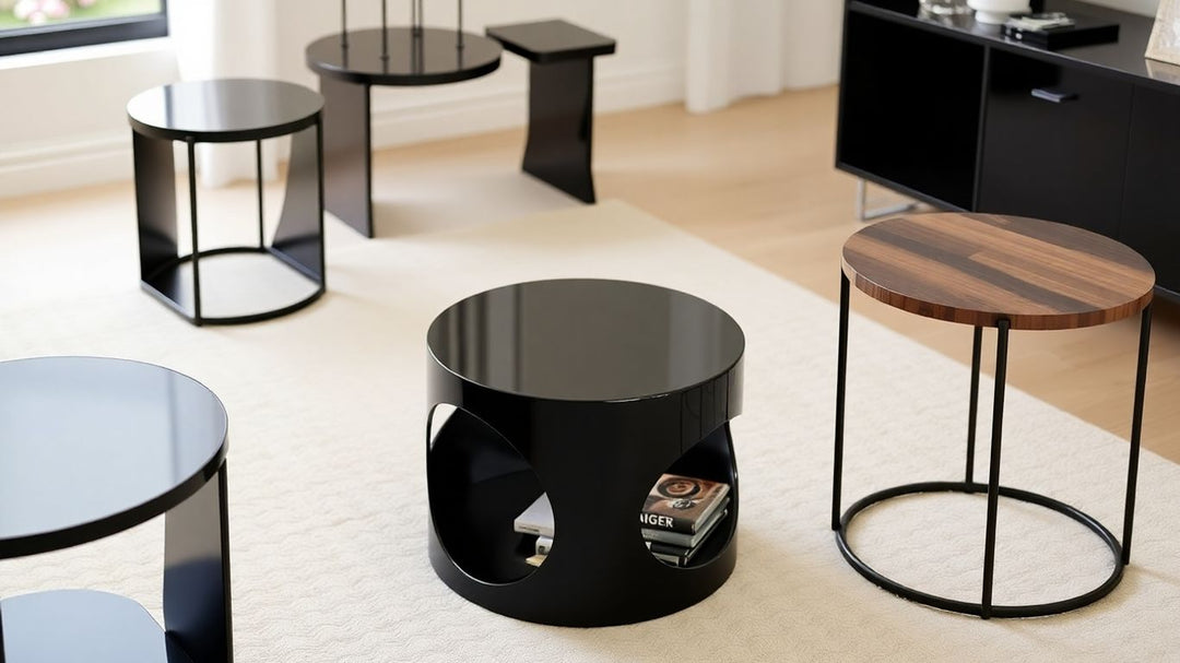 Stylish black side tables in a modern living room.
