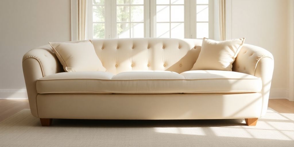Rounded couch in a modern living room.