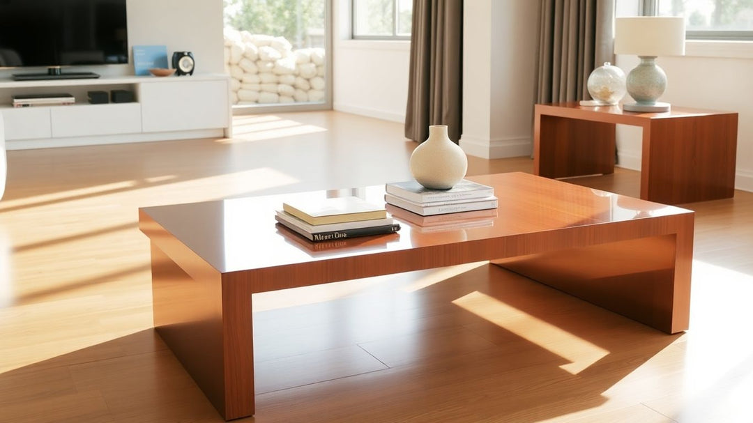 Stylish coffee and end table set in living room.