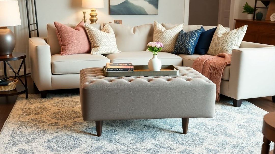 Modern living room with stylish coffee table ottoman