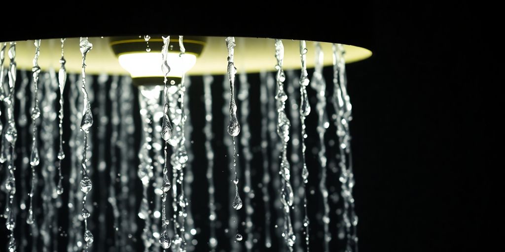 Rainfall lamp with water droplets.
