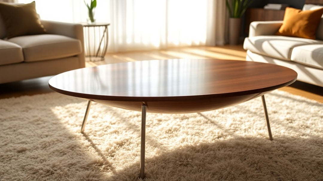 Oval coffee table in a modern living room.