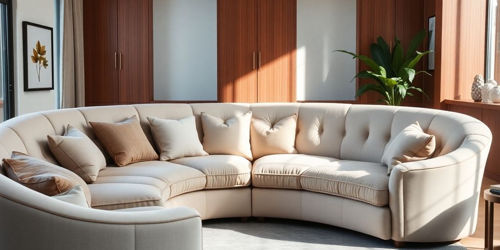 Plush curved sofa in a modern living room.