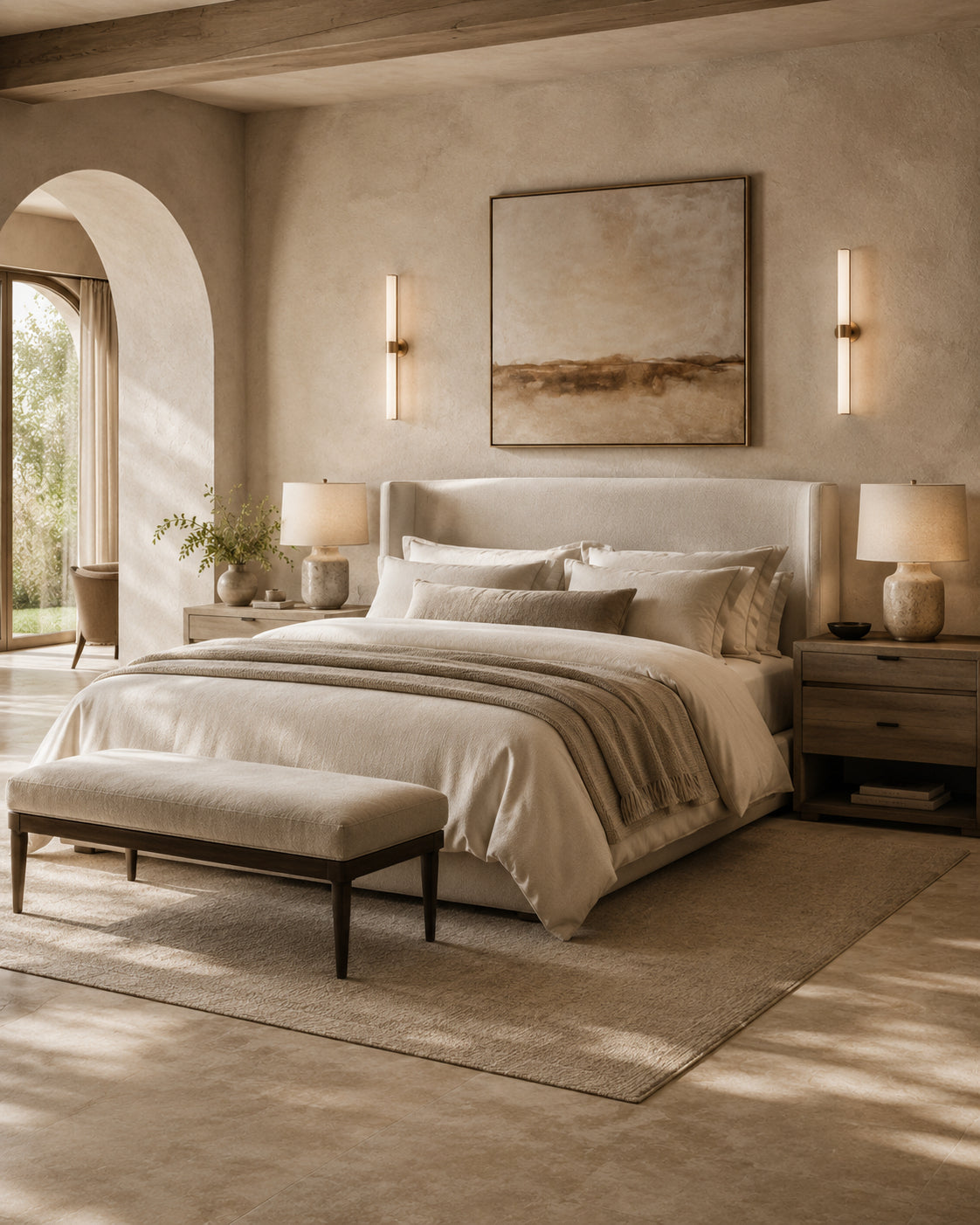 Modern bed for luxury bedroom, stylish interiors and comfortable home decor