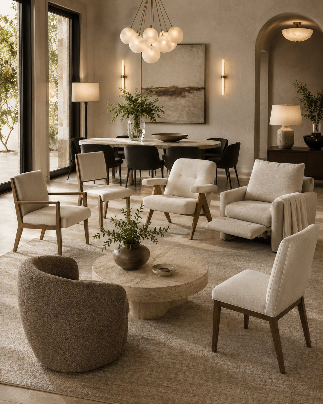 Modern chairs and armchairs for living room, bedroom and luxury home interiors