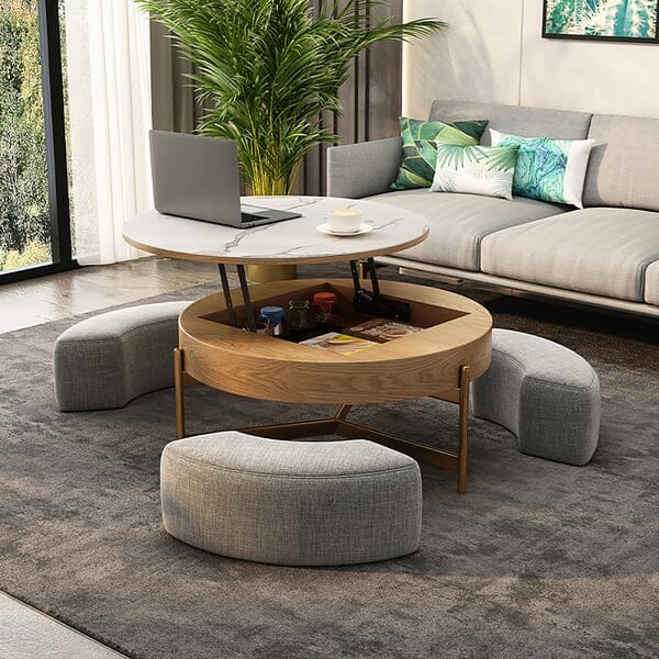 Hazel Ottoman Wood Coffee Table Set