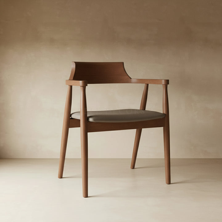 Leather Dining Chair | Solid Wood Armchair — Mid-Century Dining Room