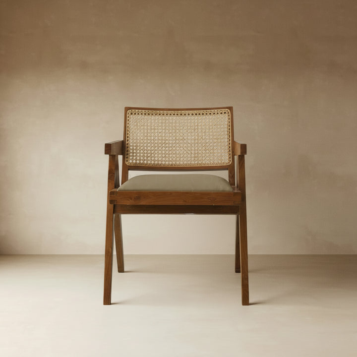 Cane Dining Chair | Wooden Armchair — Japandi Dining Room Chair
